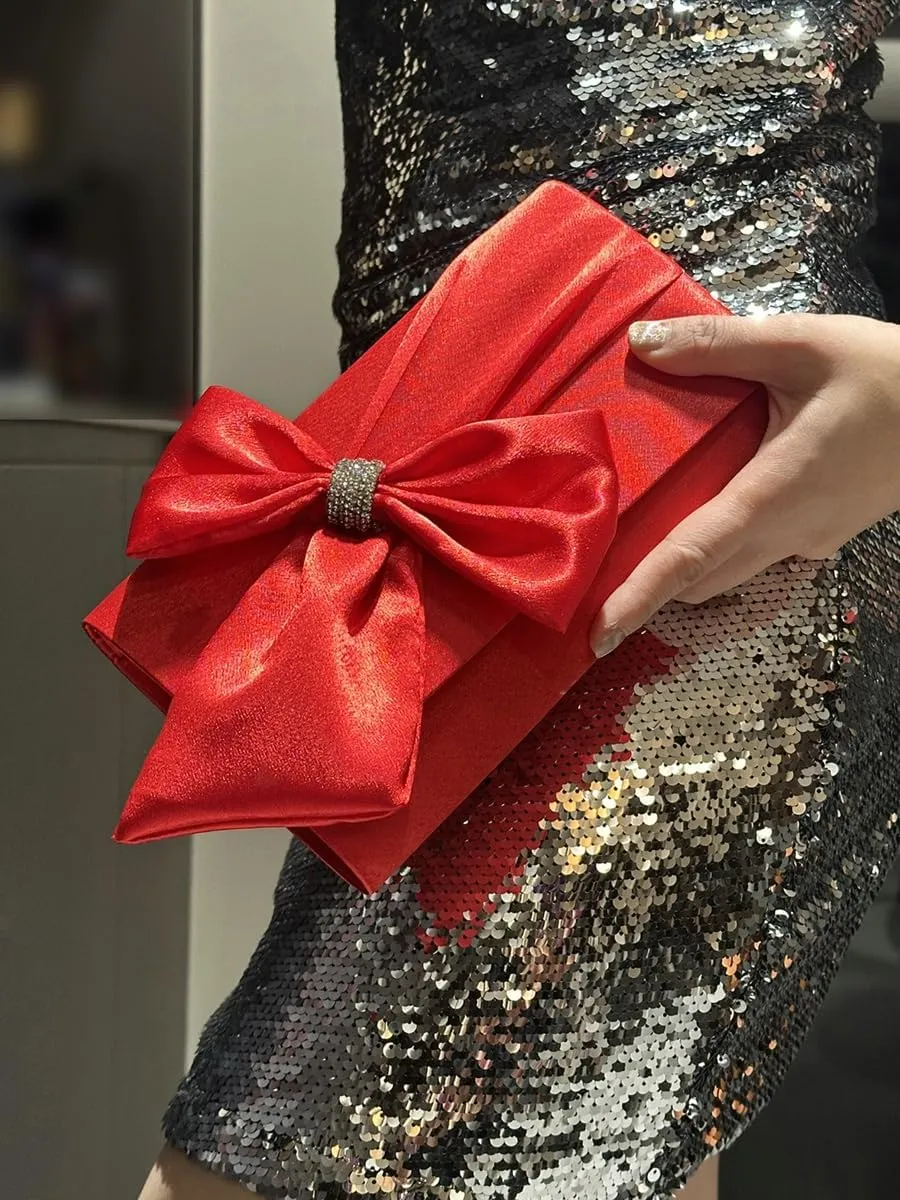 Silk Bow Clutch Purses for Women Rhinestone Evening Handbag Chic Trendy Evening Clutch Bag for Party Prom Wedding 2025