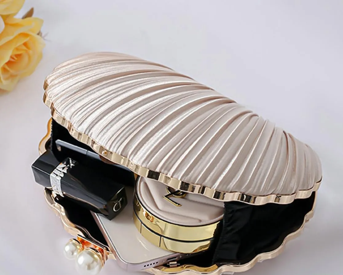 Silk Evening Clutch Purses Women Chic Shell-shaped Evening Handbag Evening Clutch Bag with Chain for Prom Wedding 2025