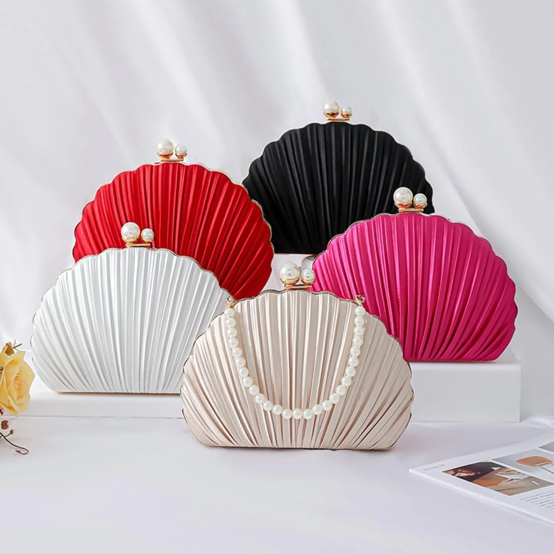 Silk Evening Clutch Purses Women Chic Shell-shaped Evening Handbag Evening Clutch Bag with Chain for Prom Wedding 2025