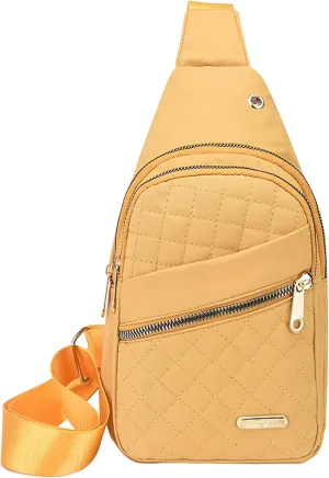 Simple Women's Chest Bag New Layer Embroidery Line Large Capacity Chest Backpack Girls Laptop (Yellow, One Size)