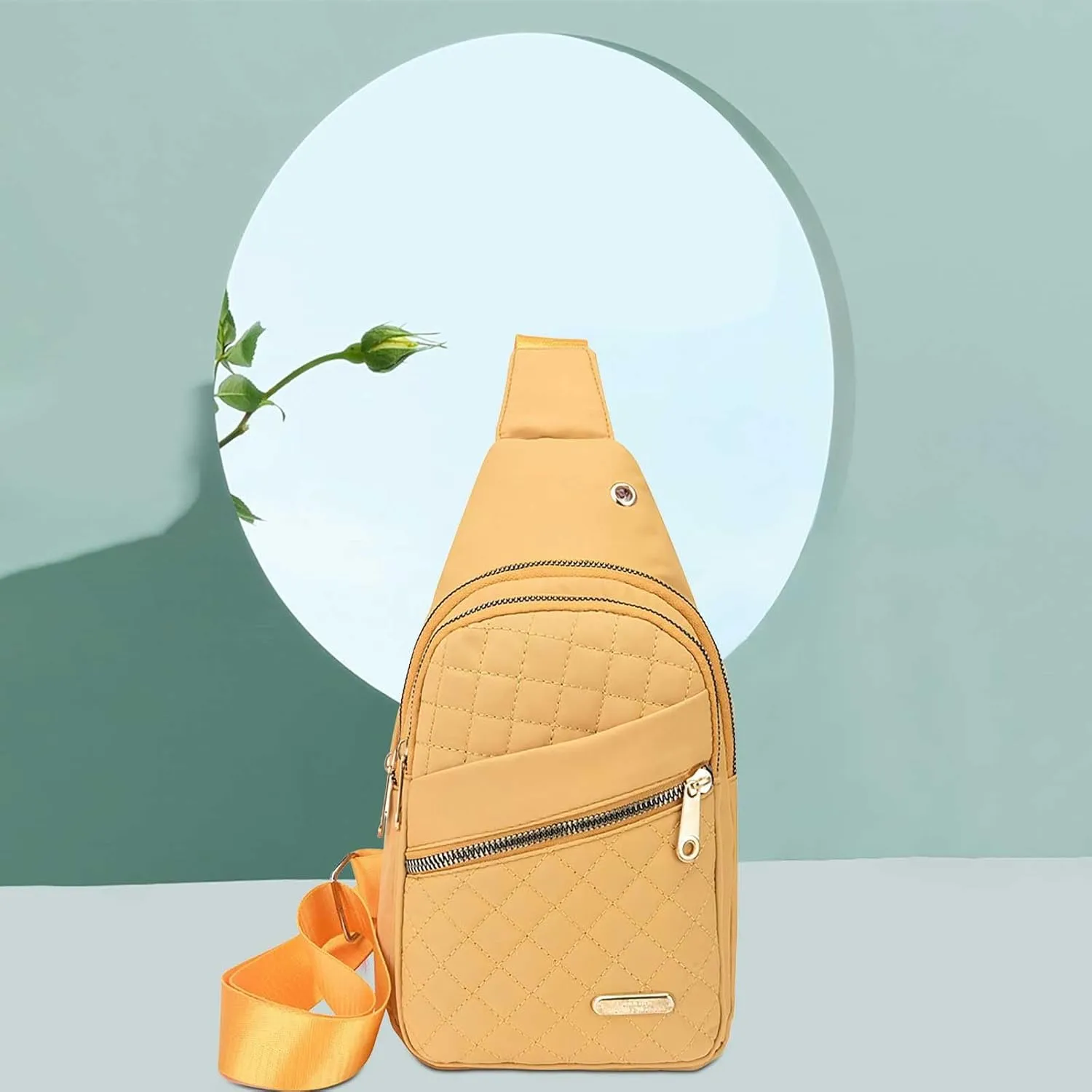 Simple Women's Chest Bag New Layer Embroidery Line Large Capacity Chest Backpack Girls Laptop (Yellow, One Size)