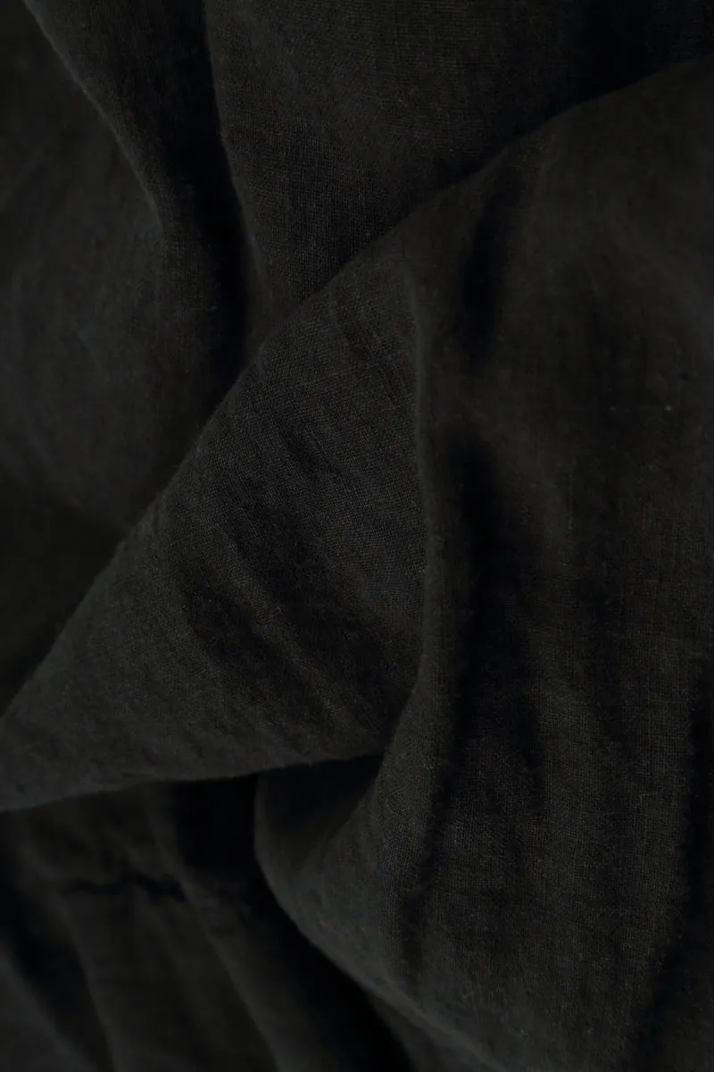 Sleeveless Flared Raw Edge Black Linen Blouse