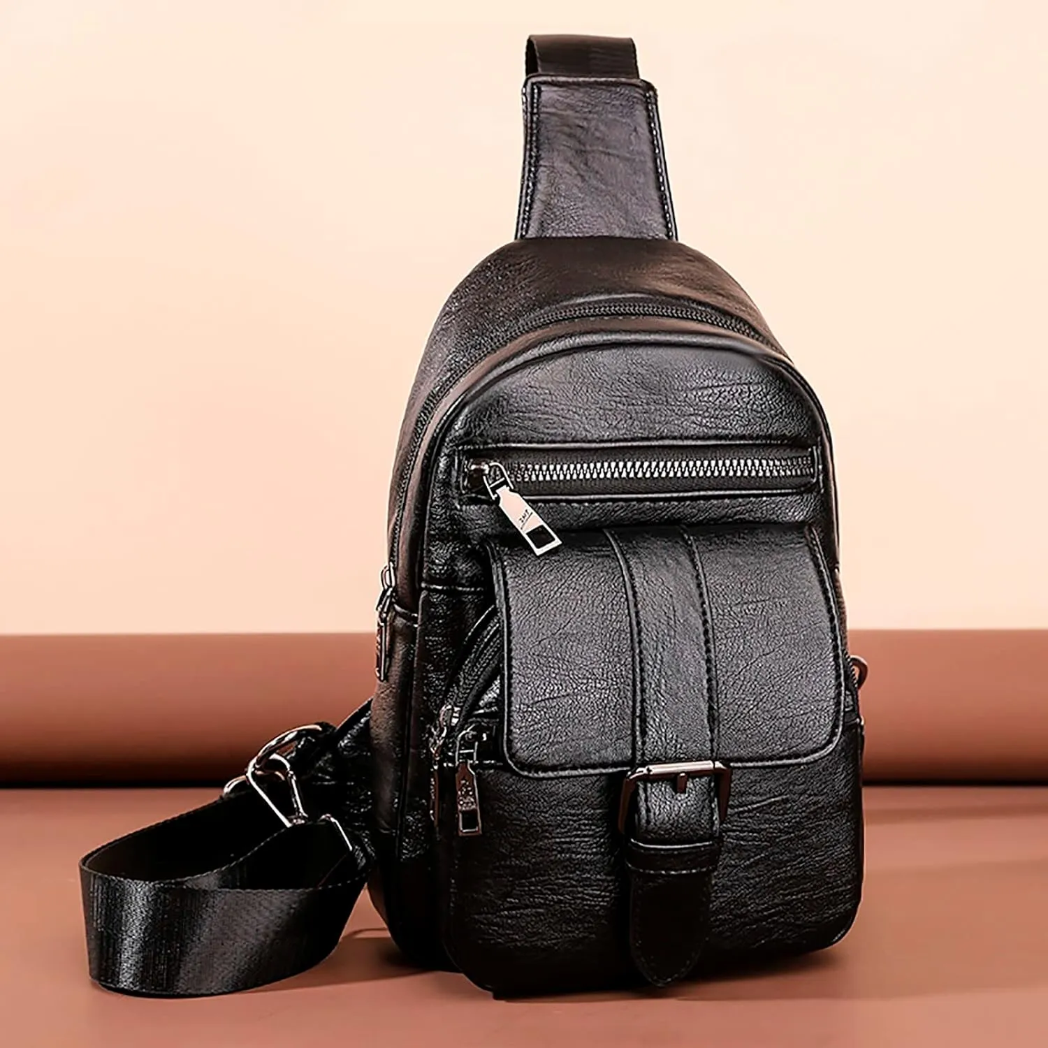 Sling Bag Crossbody Women Men Men And Women Chest Bag Sling Bag Small Crossbody PU Leather Satchel Daypack