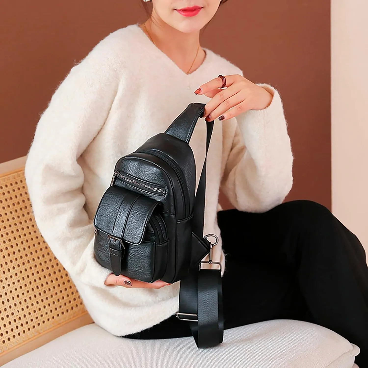 Sling Bag Crossbody Women Men Men And Women Chest Bag Sling Bag Small Crossbody PU Leather Satchel Daypack