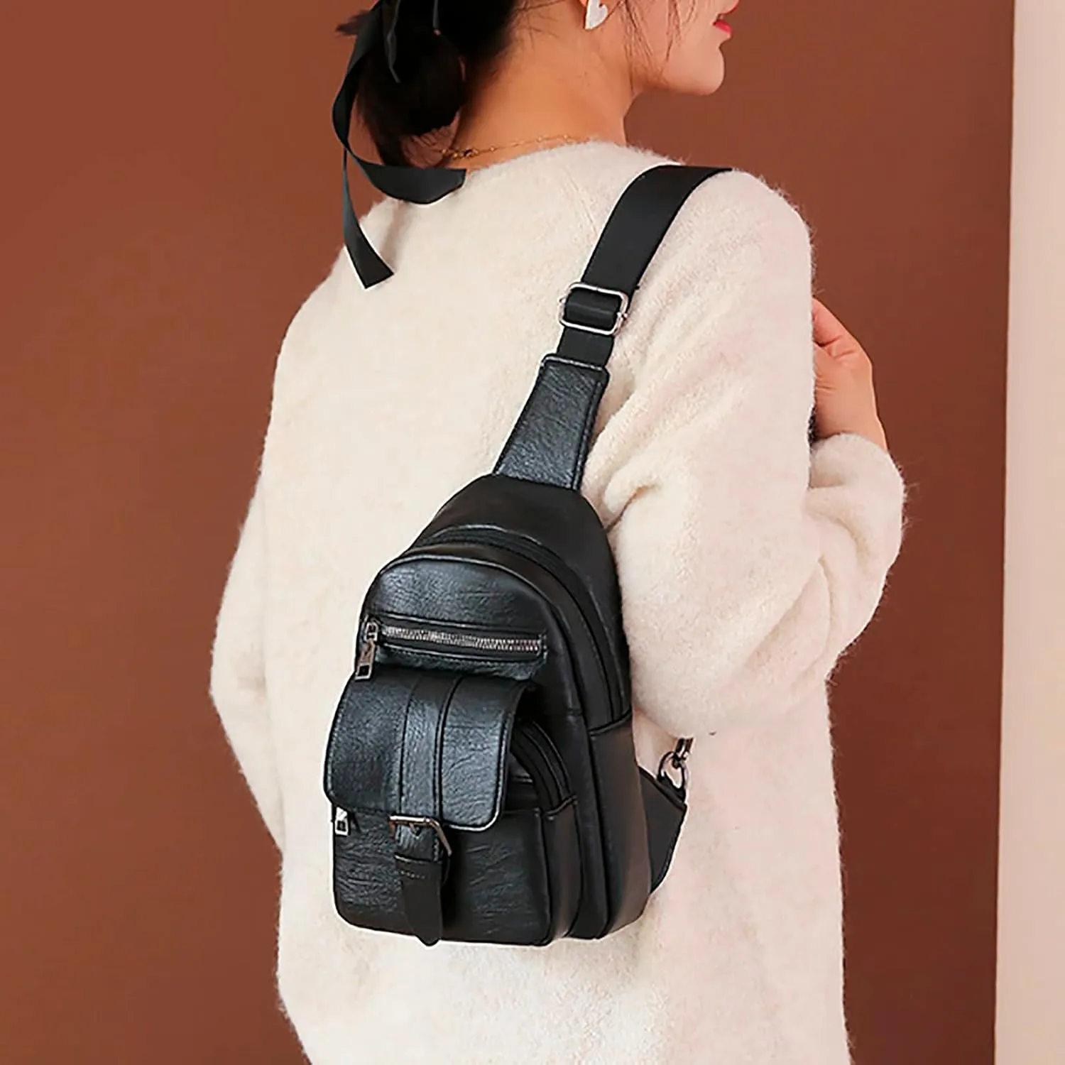 Sling Bag Crossbody Women Men Men And Women Chest Bag Sling Bag Small Crossbody PU Leather Satchel Daypack