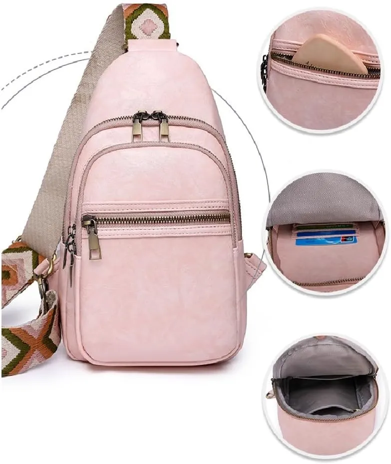 Sling Bag for Women Men Crossbody Purse Fanny Packs Leather Sling Chest Bags Backpack (Light Gray)