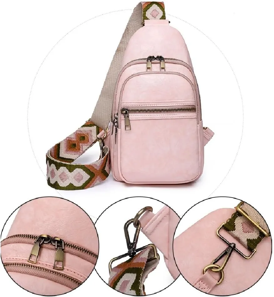 Sling Bag for Women Men Crossbody Purse Fanny Packs Leather Sling Chest Bags Backpack (Light Gray)