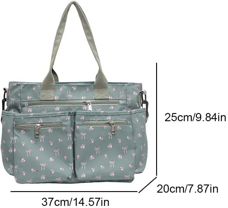 Slouchy Tote Handbag for Women Large Capacity Bow Print Crossbody Bag Multi-pockets Daily Commuting Bag Chic Hobo Bag