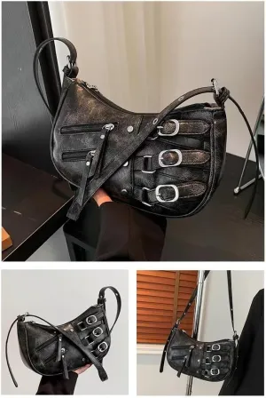 Small Handbags for Women Y2k Aesthetic Punk Chic Hobo Mini Clutch Purse PU Leather Evening Satchel Shoulder Bag Hobo Bags