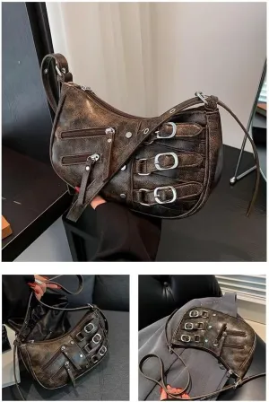 Small Handbags for Women Y2k Aesthetic Punk Chic Hobo Mini Clutch Purse PU Leather Evening Satchel Shoulder Bag Hobo Bags