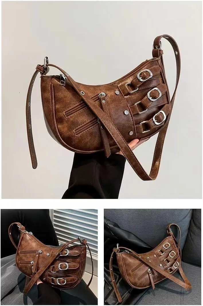 Small Handbags for Women Y2k Aesthetic Punk Chic Hobo Mini Clutch Purse PU Leather Evening Satchel Shoulder Bag Hobo Bags