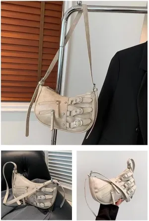 Small Handbags for Women Y2k Aesthetic Punk Chic Hobo Mini Clutch Purse PU Leather Evening Satchel Shoulder Bag Hobo Bags
