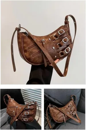 Small Handbags for Women Y2k Aesthetic Punk Chic Hobo Mini Clutch Purse PU Leather Evening Satchel Shoulder Bag Hobo Bags
