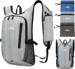 Small Hiking Backpack, 15L Lightweight Travel Backpack with Phone Pocket, Hiking Daypack for Women Men,Light Grey