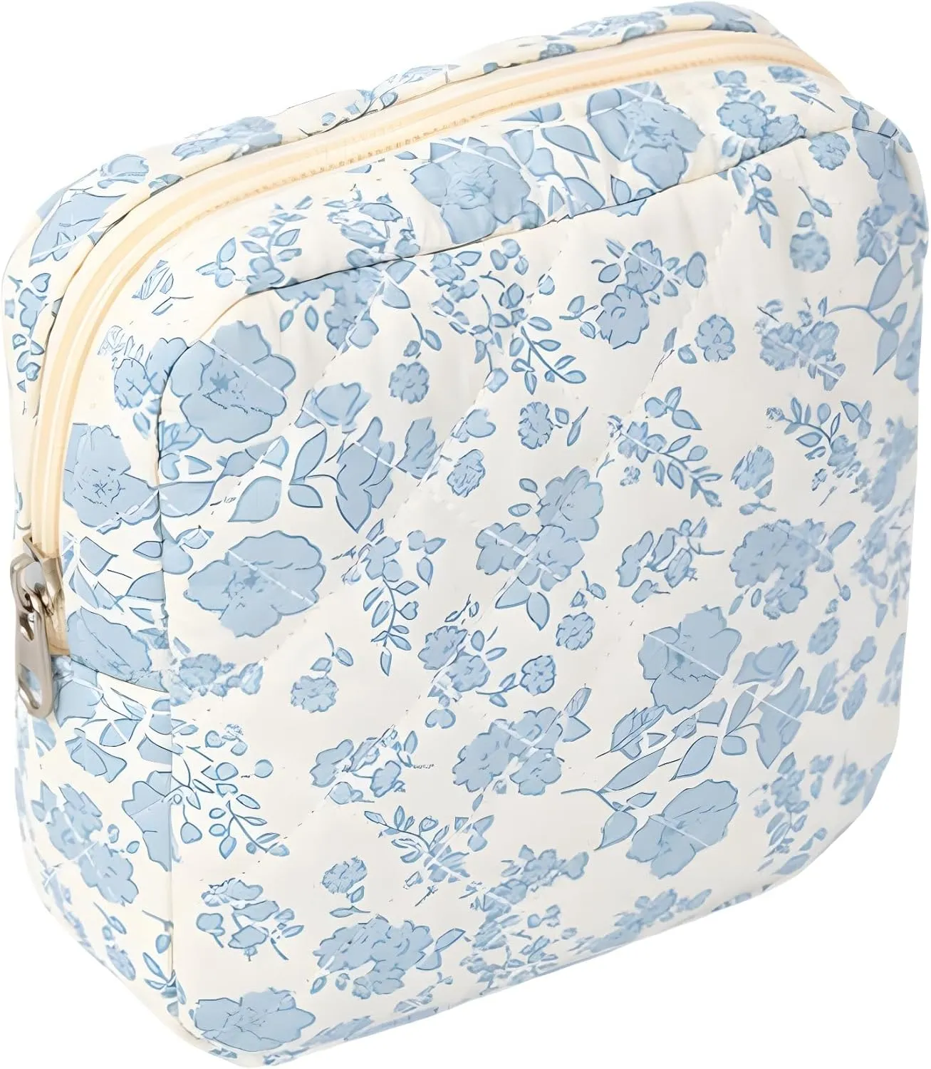 Small Quilted Makeup Bag for Purse, Mini Coquette Aesthetic Travel Bag Cute Cosmetic Pouch with Inner Pockets Bowknot Toiletry Organizer Storage Case (Y#Light Blue)