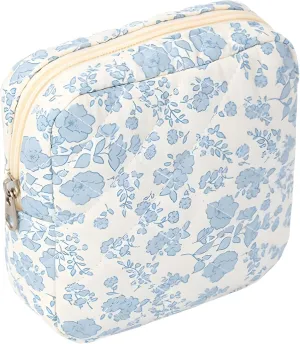 Small Quilted Makeup Bag for Purse, Mini Coquette Aesthetic Travel Bag Cute Cosmetic Pouch with Inner Pockets Bowknot Toiletry Organizer Storage Case (Y#Light Blue)