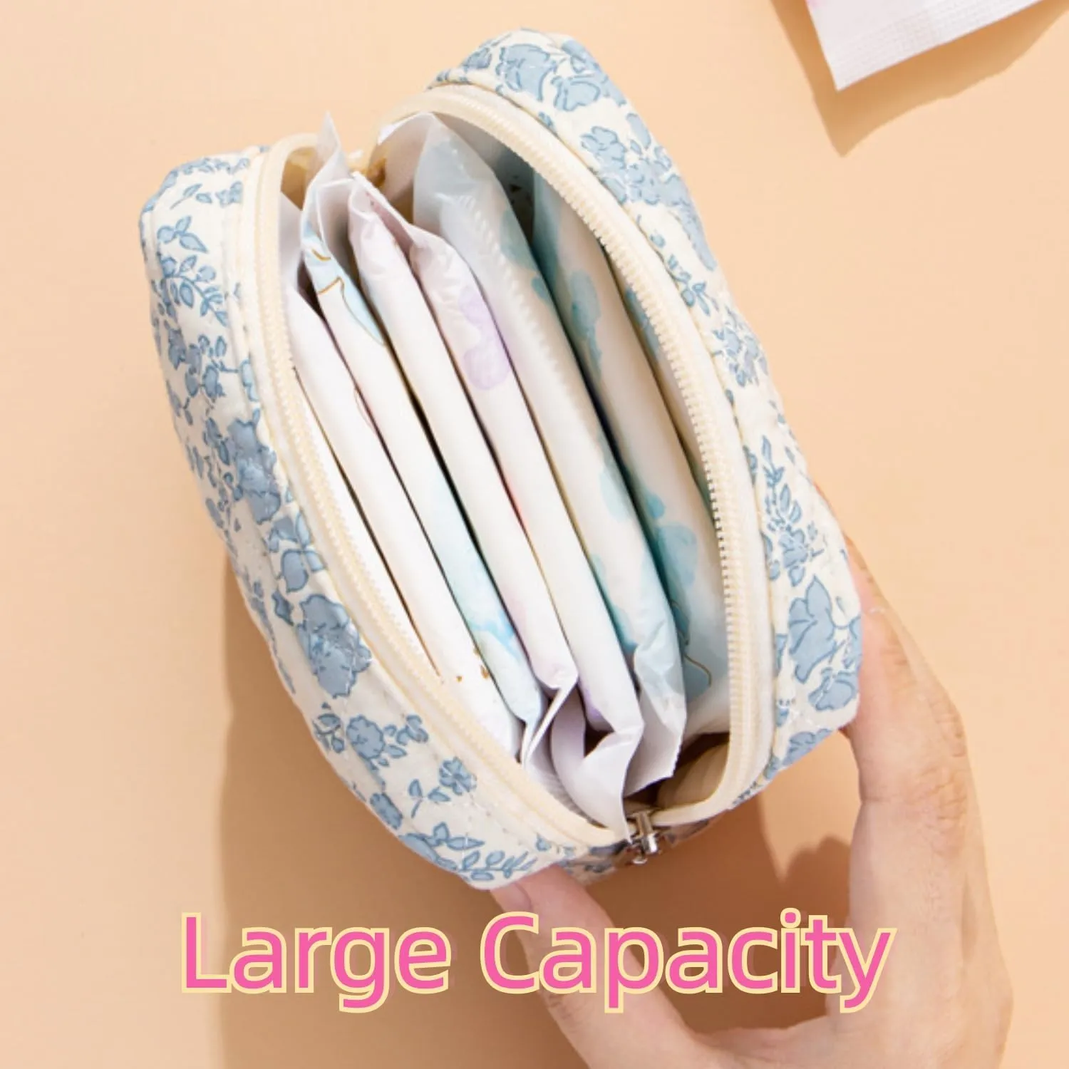 Small Quilted Makeup Bag for Purse, Mini Coquette Aesthetic Travel Bag Cute Cosmetic Pouch with Inner Pockets Bowknot Toiletry Organizer Storage Case (Y#Light Blue)