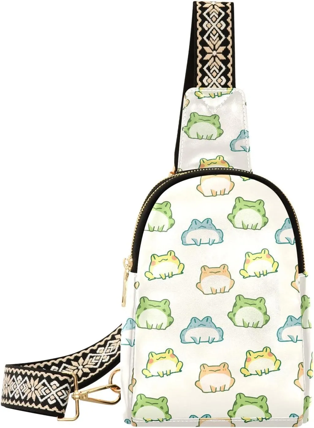 Small Sling Bag for Women Cartoon Frog PC Leather Fanny Pack Crossbody Light Yellow Fashion Waist Packs Chest Bag for Travel Sports Running Hiking