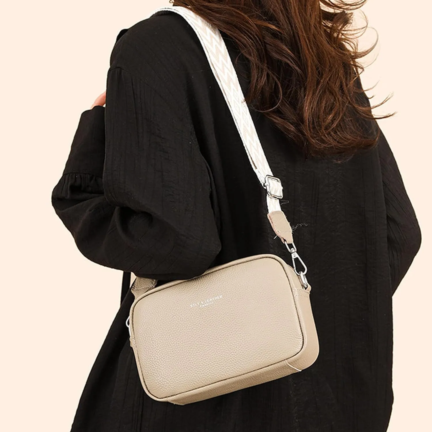 Small Square Bags Soft Crossbody Leather Bag Spring Model Female Shoulder Bag Shoulder Straps for Bags (Khaki, One Size)
