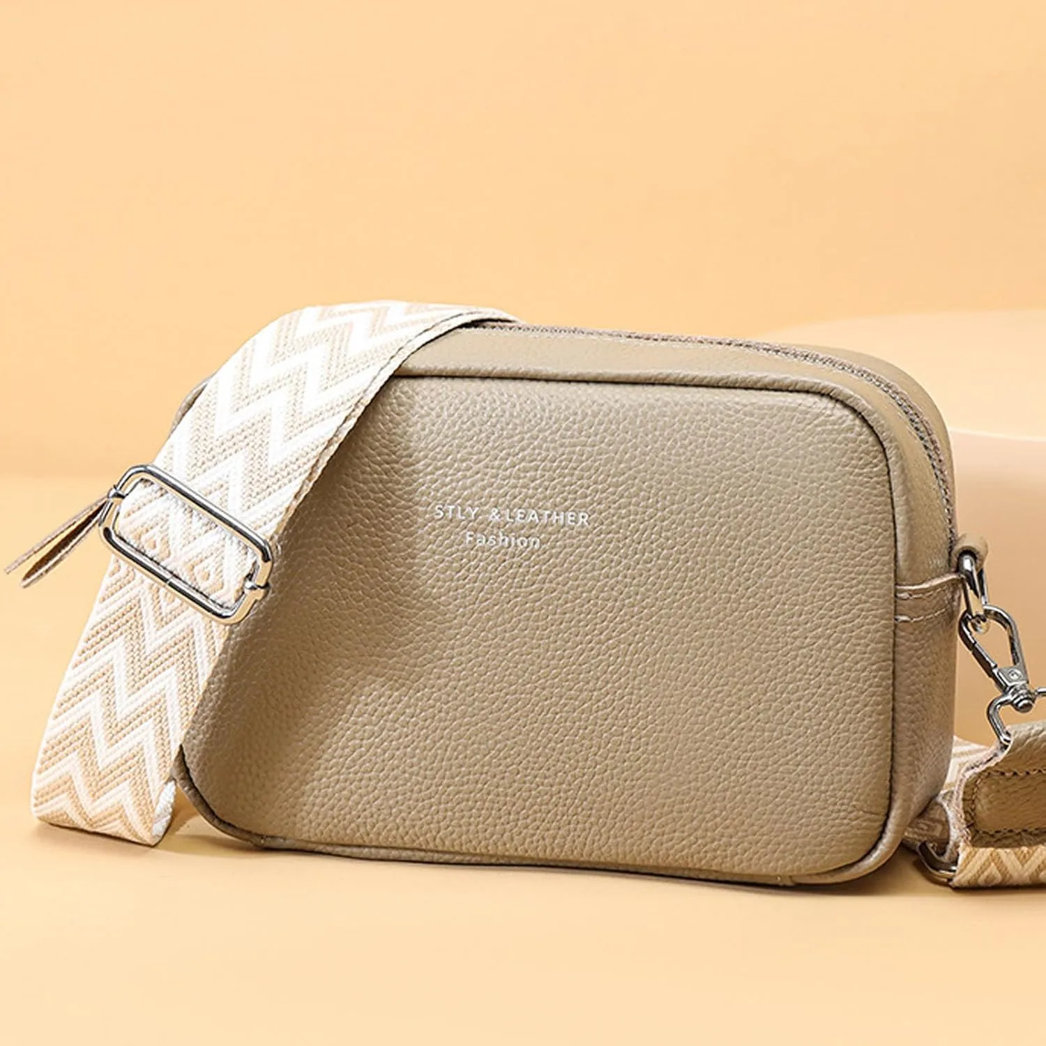 Small Square Bags Soft Crossbody Leather Bag Spring Model Female Shoulder Bag Shoulder Straps for Bags (Khaki, One Size)