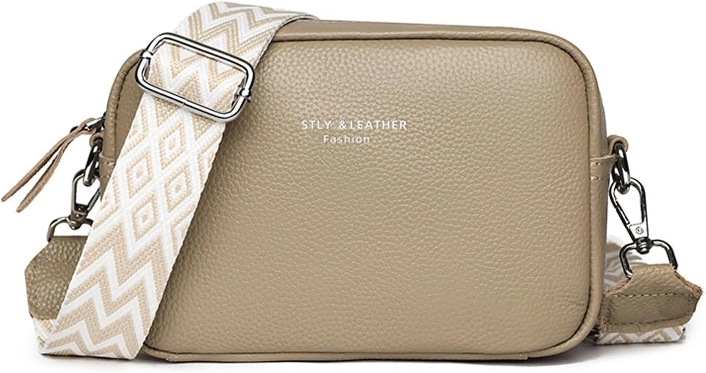 Small Square Bags Soft Crossbody Leather Bag Spring Model Female Shoulder Bag Shoulder Straps for Bags (Khaki, One Size)