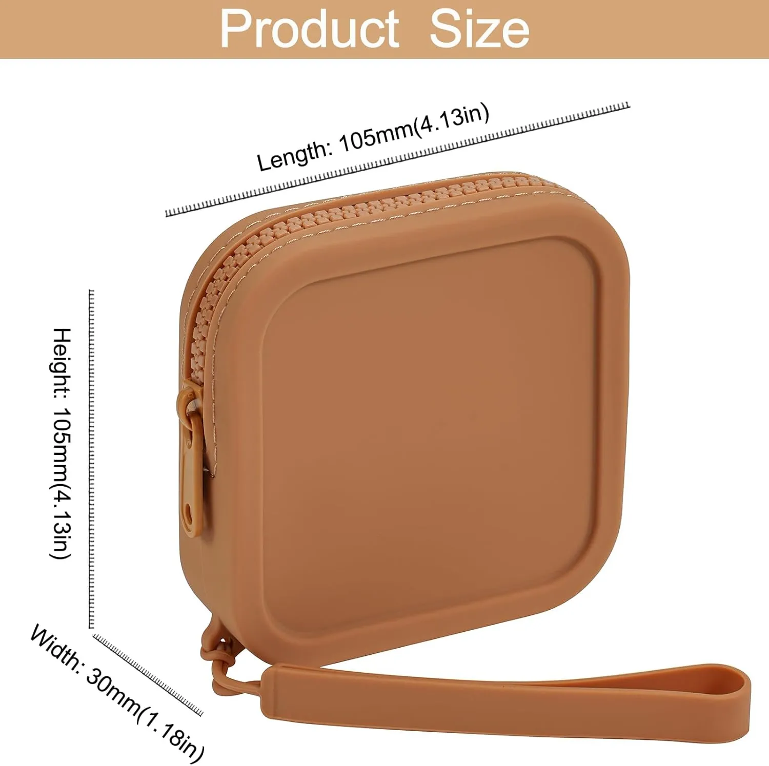 Small Square Portable Silicone Makeup Bag for Women Girls, Small Travel Lovely Waterproof Toiletry Cosmetic Bag, Zipper Closure Organizer Makeup Case with Handle (Light Brown)