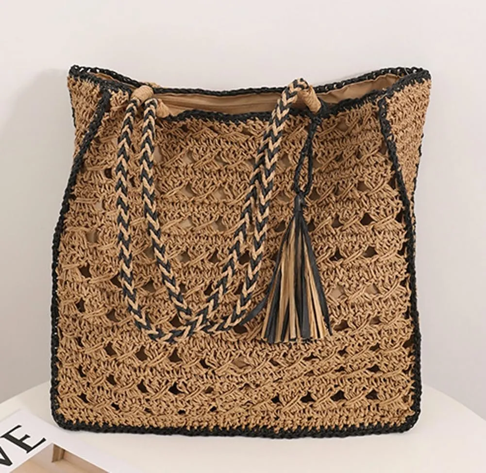 Straw Beach Bags For Women Chic Straw Tote Bag Rattan Purse Summer Straw Handmade Bag Raffia Handbag Shoulder Bag