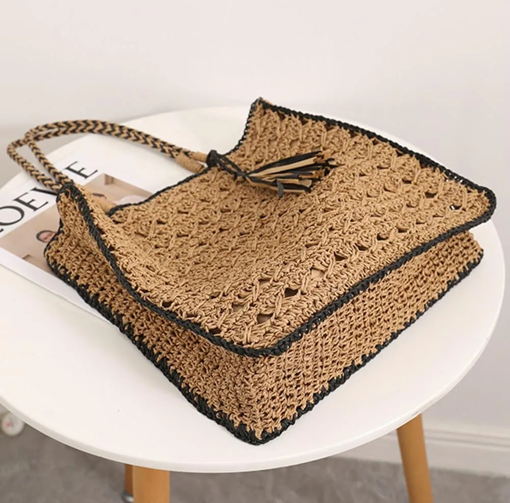 Straw Beach Bags For Women Chic Straw Tote Bag Rattan Purse Summer Straw Handmade Bag Raffia Handbag Shoulder Bag