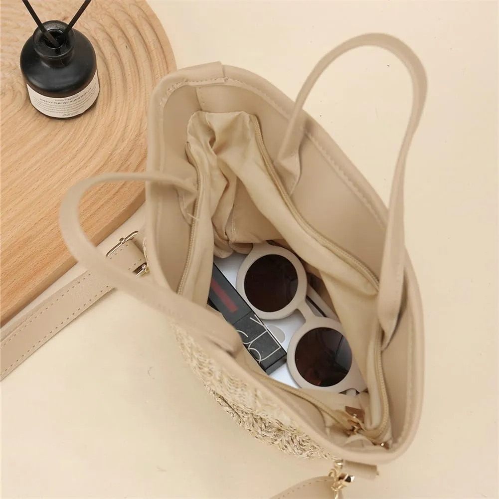 Straw Beach Bags for Women Woven Crossbody Handmade Tote Bags Raffia Straw Purse Sling Bag Handbag Vacation