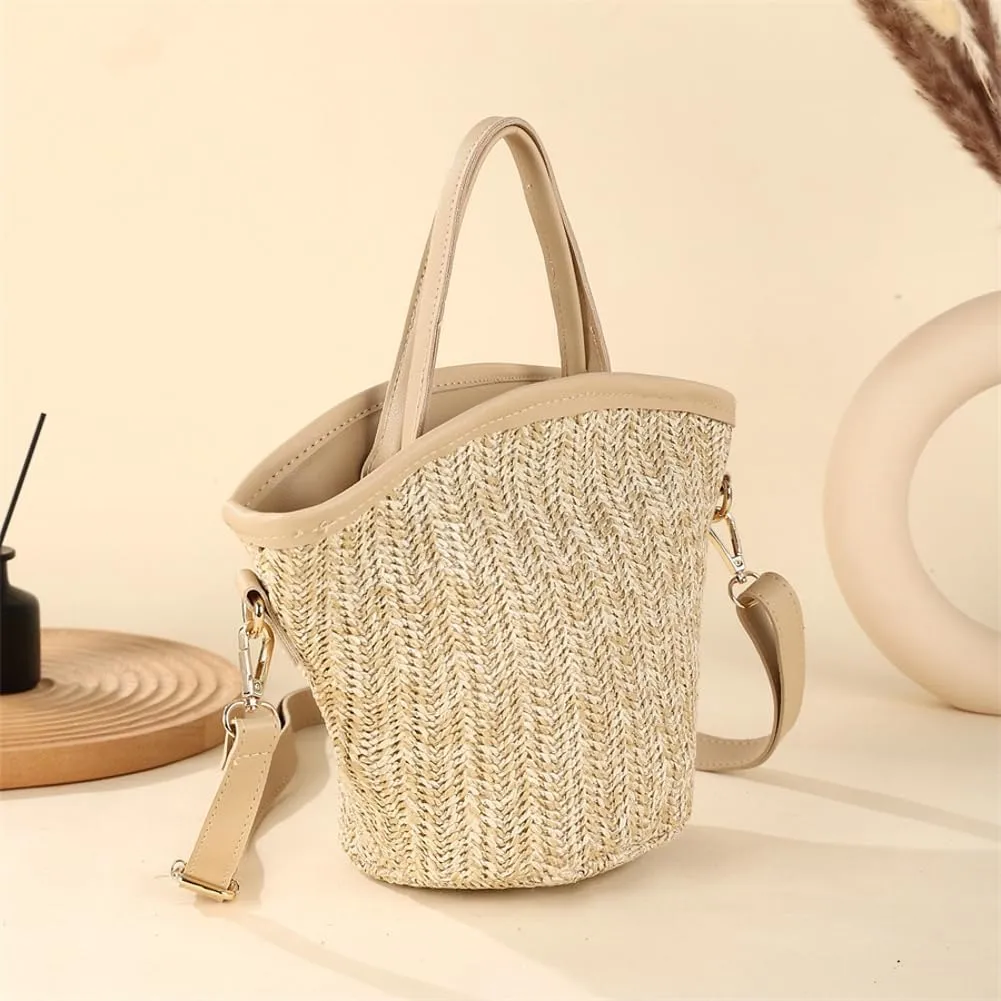 Straw Beach Bags for Women Woven Crossbody Handmade Tote Bags Raffia Straw Purse Sling Bag Handbag Vacation