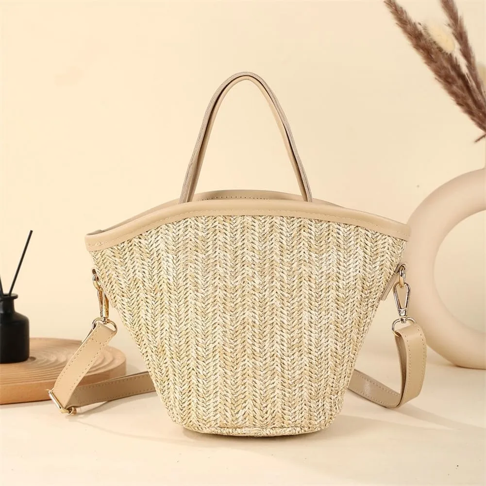 Straw Beach Bags for Women Woven Crossbody Handmade Tote Bags Raffia Straw Purse Sling Bag Handbag Vacation