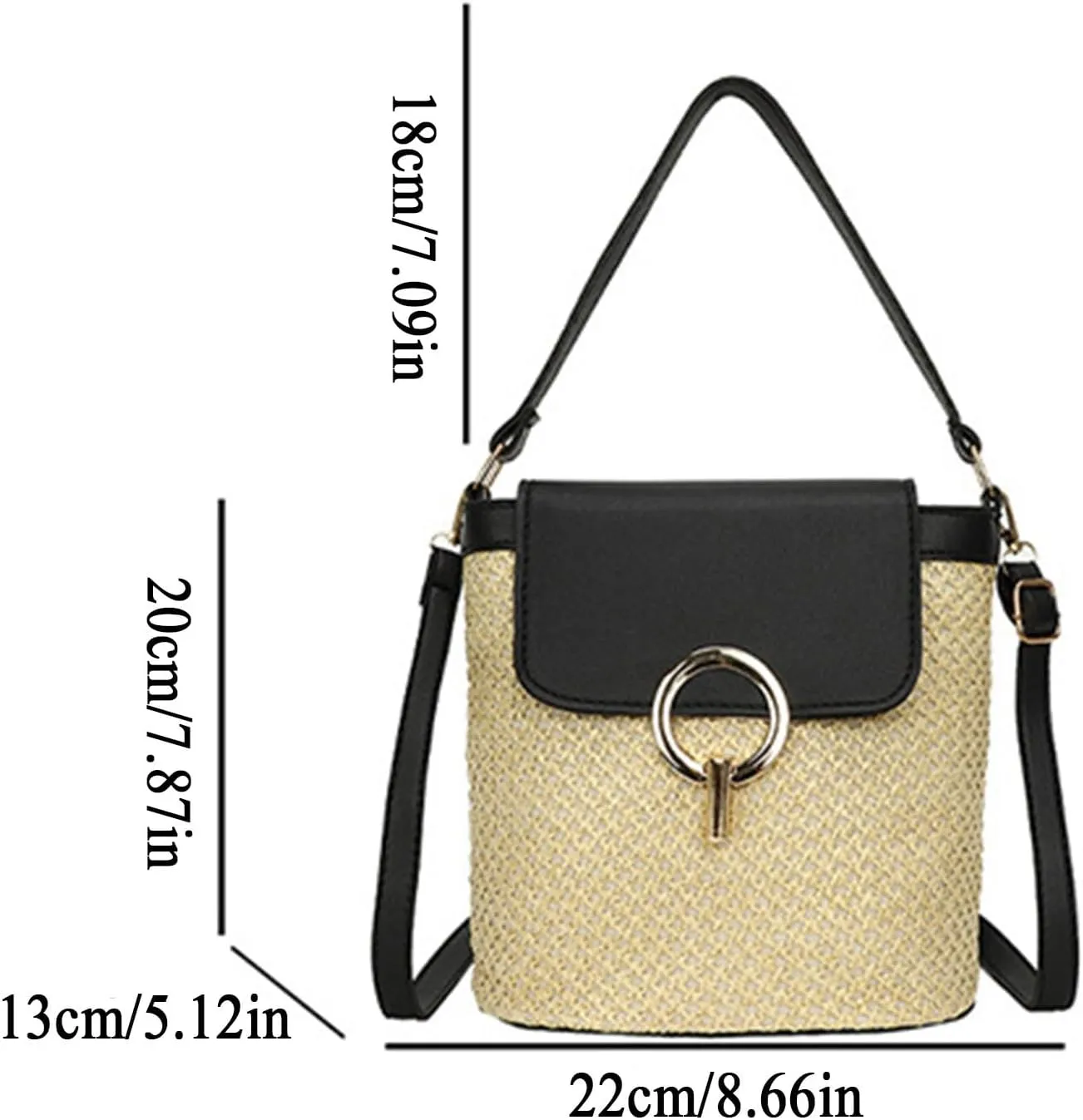Straw Weave Women Ladies Bucket Handbags Summer Beach Shoulder Bags Mini Messenger Bag (C, One Size)