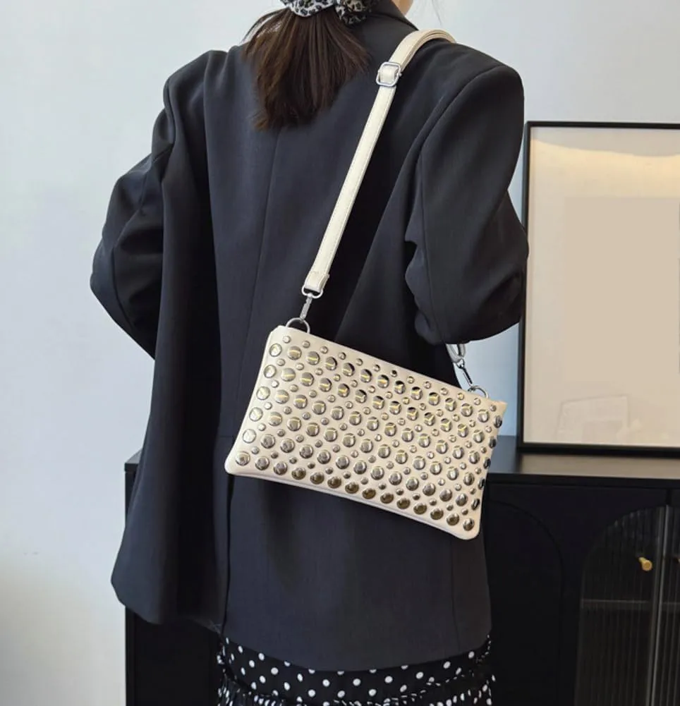 Studded Crossbody Bags for Women Pu Leather Clutch Purses for Women Retro 90s Handbags Chic Evening Bag Envelope Clutch 2025