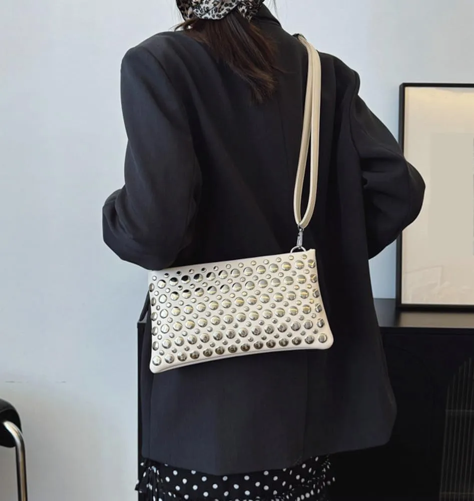 Studded Crossbody Bags for Women Pu Leather Clutch Purses for Women Retro 90s Handbags Chic Evening Bag Envelope Clutch 2025