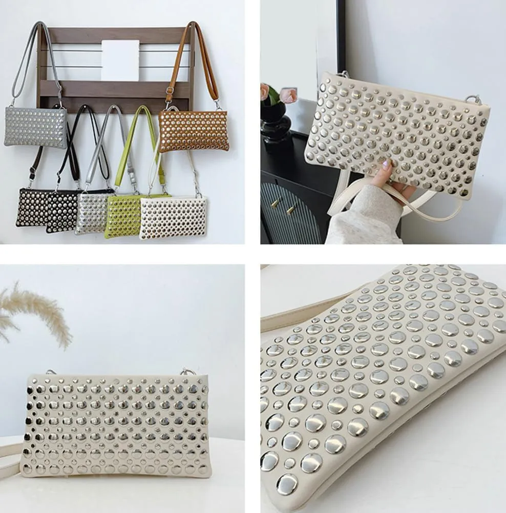 Studded Crossbody Bags for Women Pu Leather Clutch Purses for Women Retro 90s Handbags Chic Evening Bag Envelope Clutch 2025