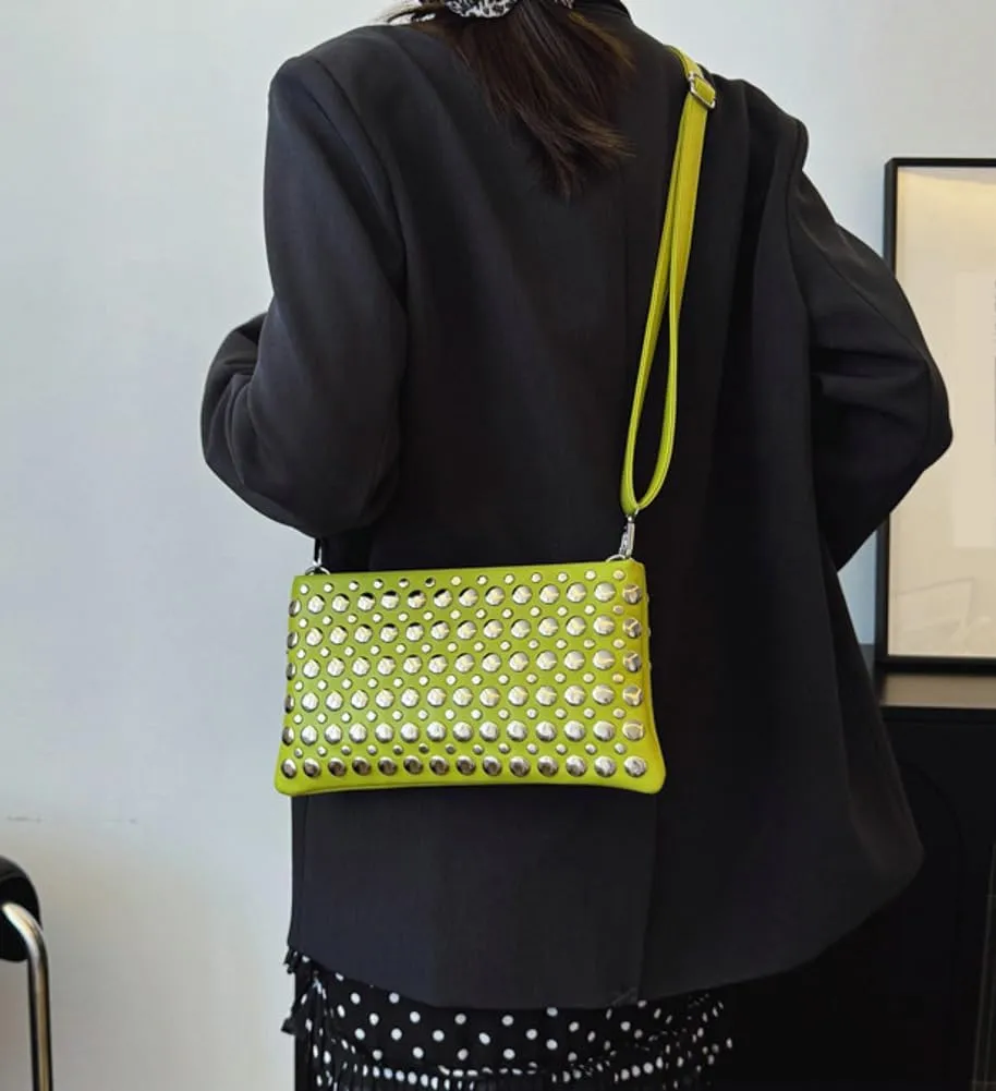 Studded Crossbody Bags for Women Pu Leather Clutch Purses for Women Retro 90s Handbags Chic Evening Bag Envelope Clutch 2025