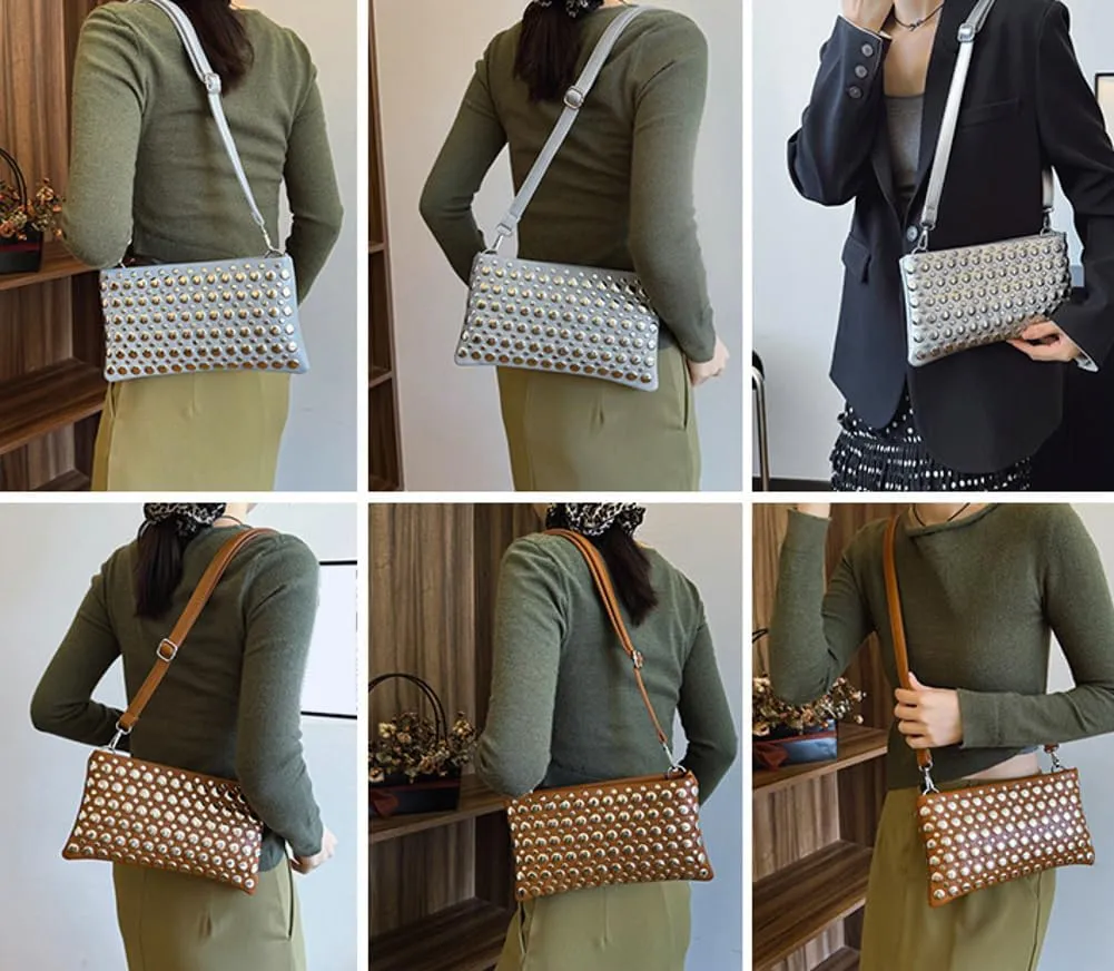 Studded Crossbody Bags for Women Pu Leather Clutch Purses for Women Retro 90s Handbags Chic Evening Bag Envelope Clutch 2025