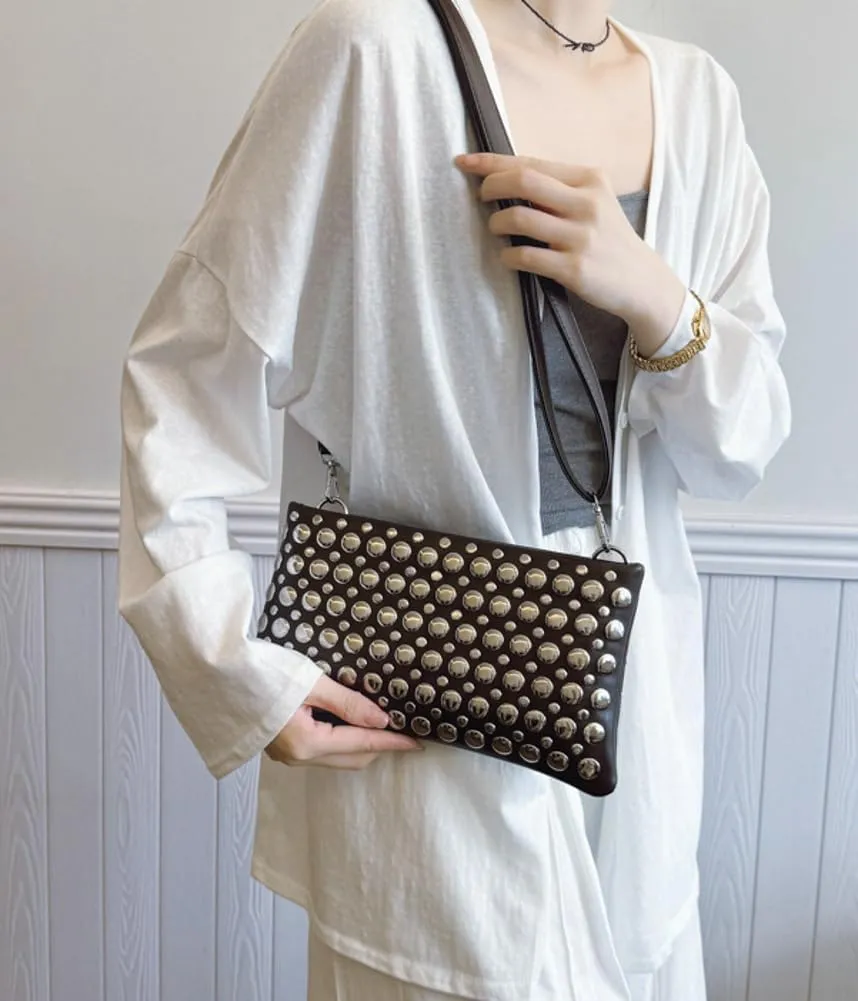 Studded Crossbody Bags for Women Pu Leather Clutch Purses for Women Retro 90s Handbags Chic Evening Bag Envelope Clutch 2025
