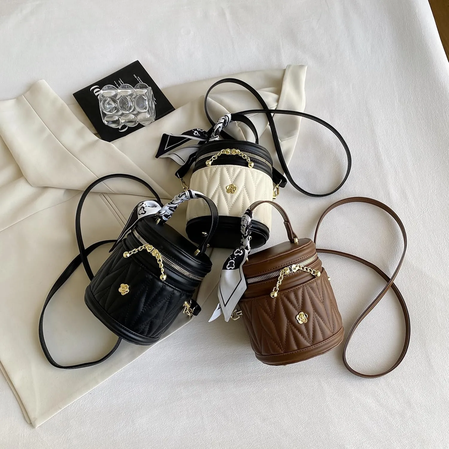 Stylish Christmas Gifts for Women: Vintage Crossbody Handbag & Bucket Tote Bag Makeup Bag  Perfect for Holiday Glam!