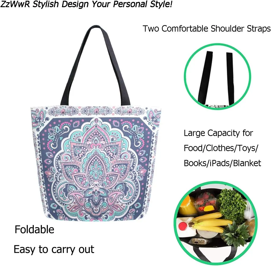 Stylish Funny Pattern Extra Large Shoulder Tote Bag for Beach Travel Weekender Gym Grocery Shopping