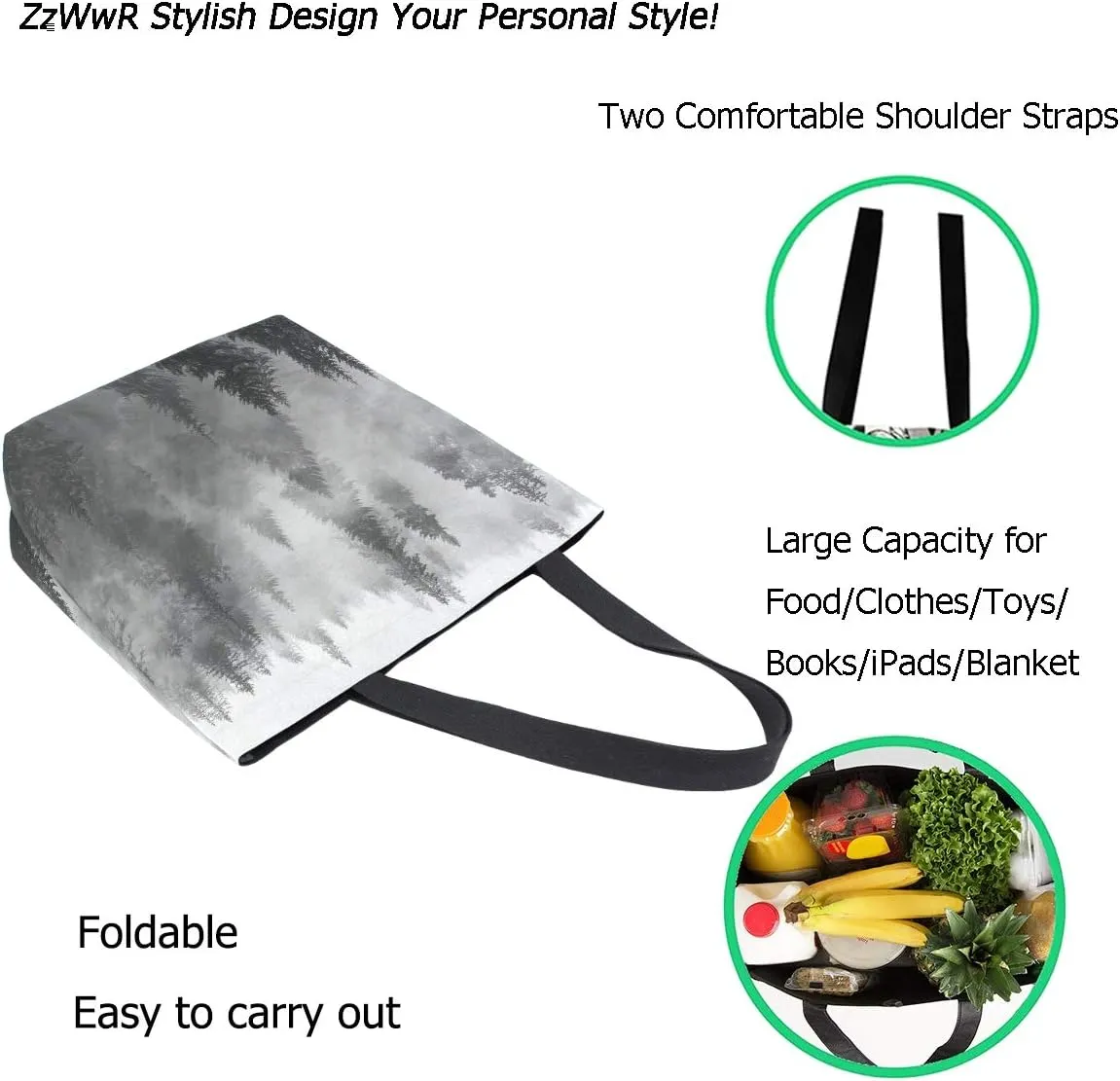 Stylish Funny Pattern Extra Large Shoulder Tote Bag for Beach Travel Weekender Gym Grocery Shopping