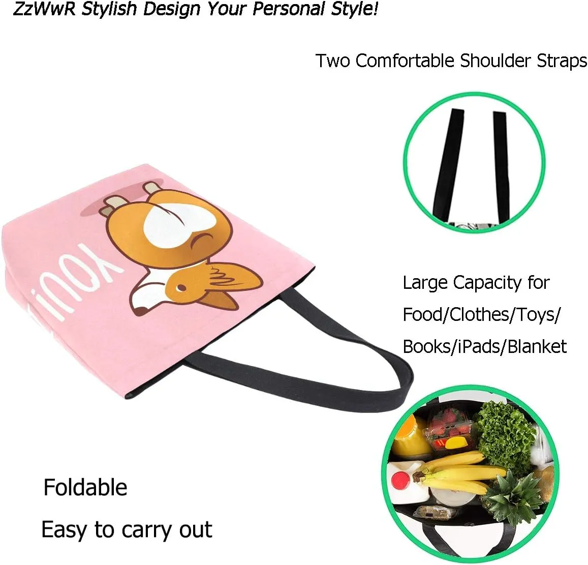 Stylish Print Extra Large Shoulder Tote Bag for Beach Travel Weekender Gym Grocery Shopping
