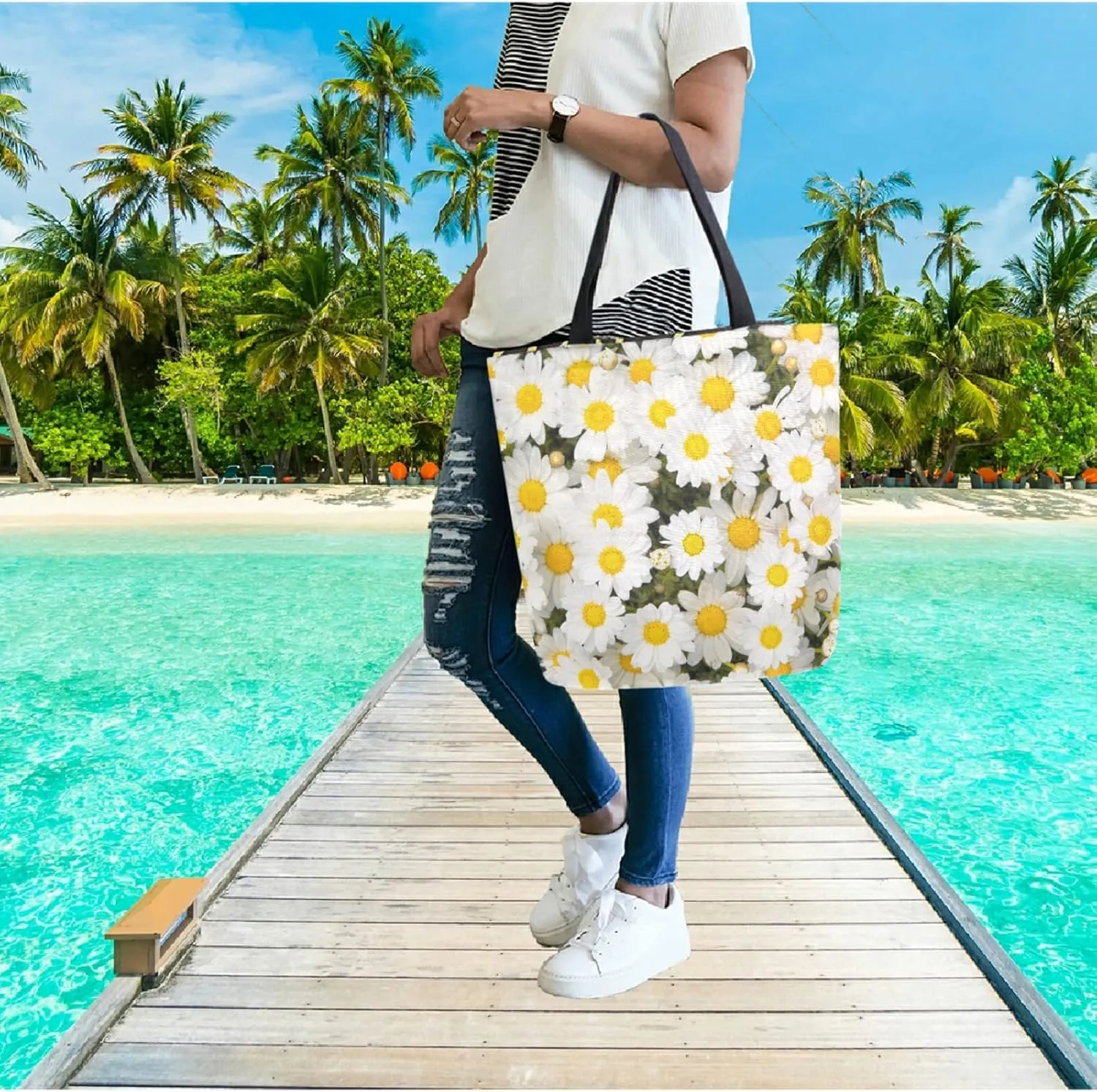 Stylish Print Extra Large Shoulder Tote Bag for Beach Travel Weekender Gym Grocery Shopping