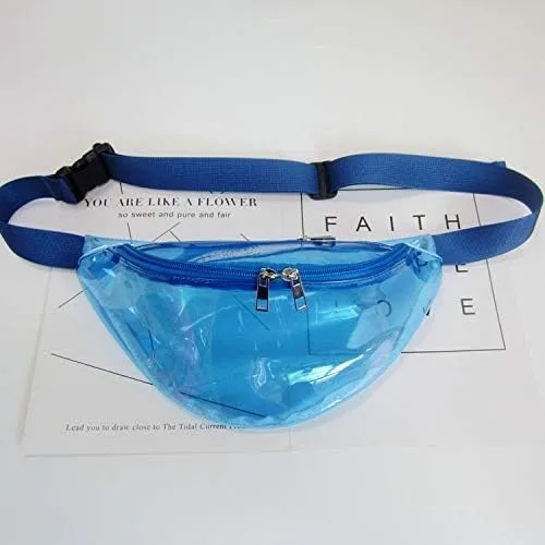 Stylish Women Iridescent Hologram Fanny Pack Shiny Metallic Waist Bag Punk Girl For Festival Rave Hiking Running Cycling (Clear Blue)