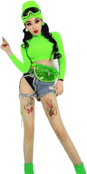 Stylish Women Iridescent Hologram Fanny Pack Shiny Metallic Waist Bag Punk Girl For Festival Rave Hiking Running Cycling (Clear Green)