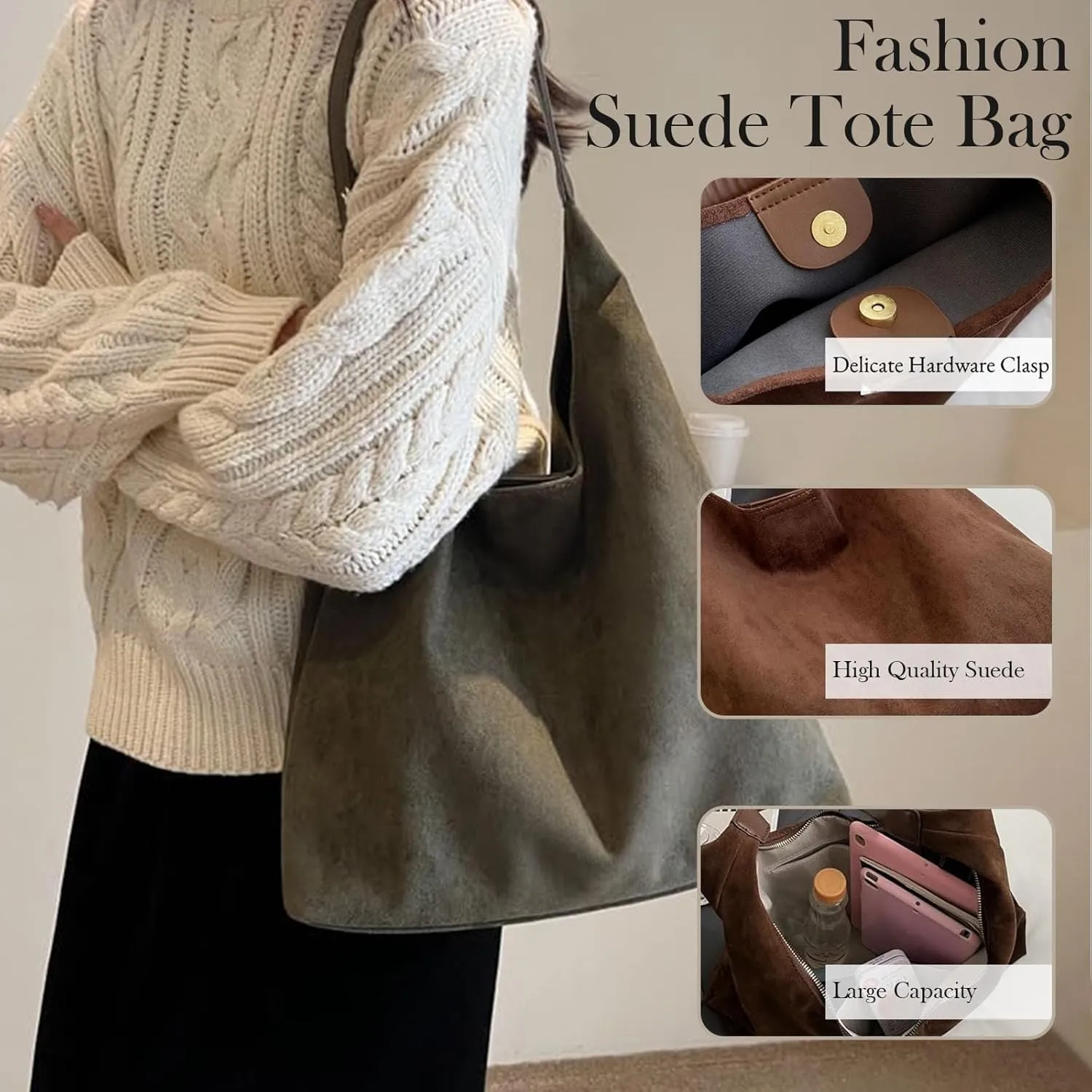 Suede Bags for Women Trendy Brown Suede Purses Hobo Handbag Leather Crossbody Bags for Shopping Party