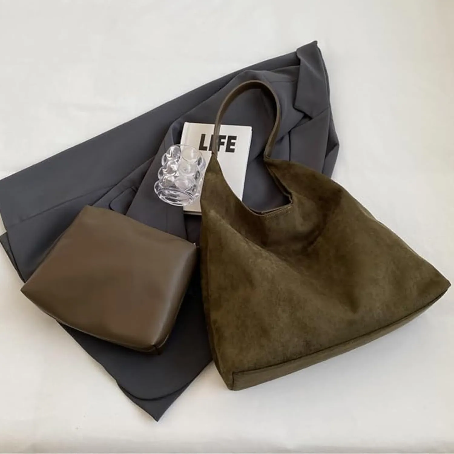 Suede Bags for Women Trendy Brown Suede Purses Hobo Handbag Leather Crossbody Bags for Shopping Party
