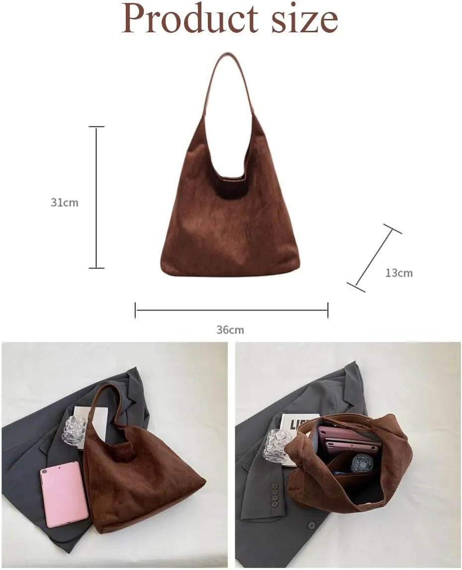 Suede Tote Bag,Suede Shoulder Bag,Leather Bags Brown for Women,Suede Purse,Stylish Large Capacity Work handbag