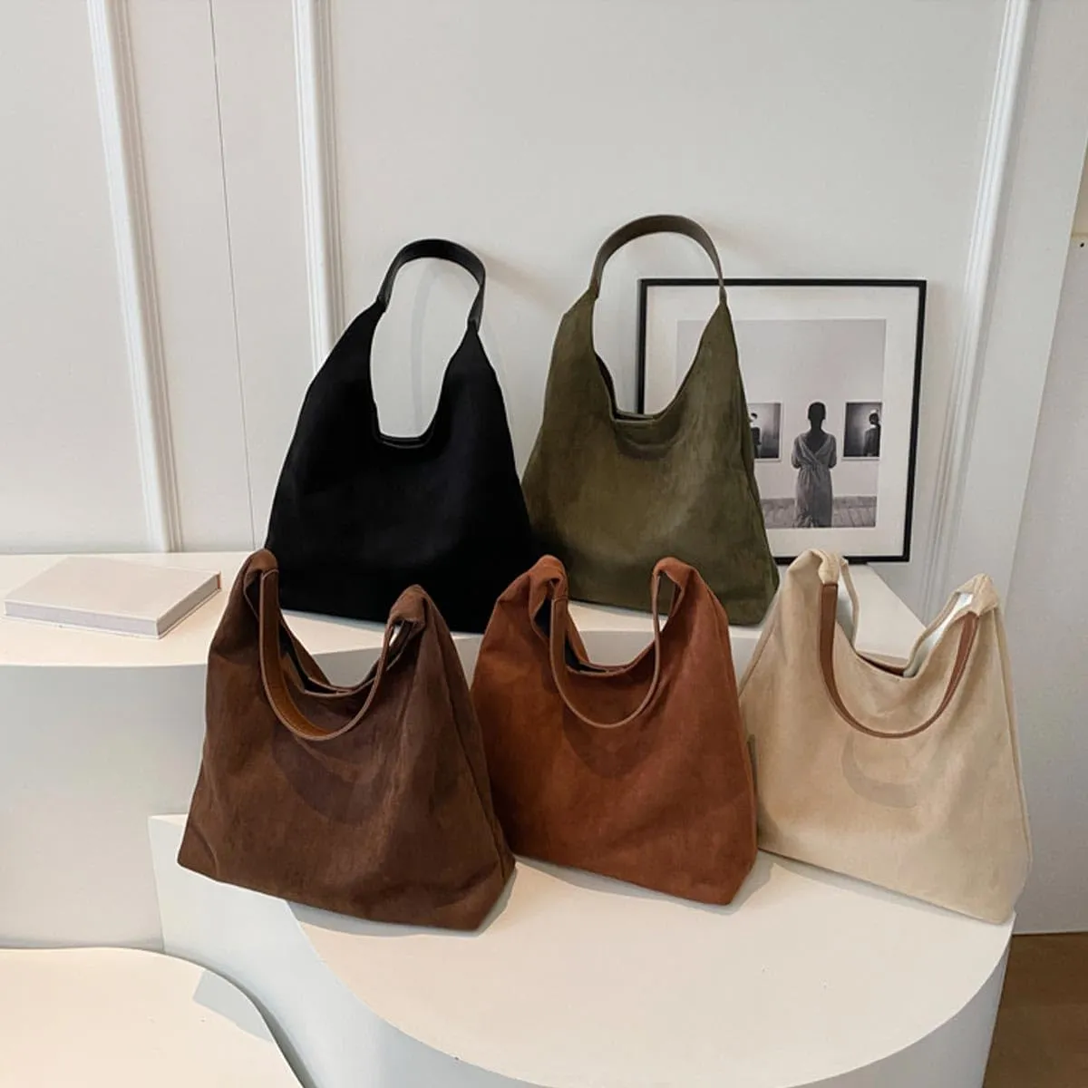 Suede Tote Bag,Suede Shoulder Bag,Leather Bags Brown for Women,Suede Purse,Stylish Large Capacity Work handbag