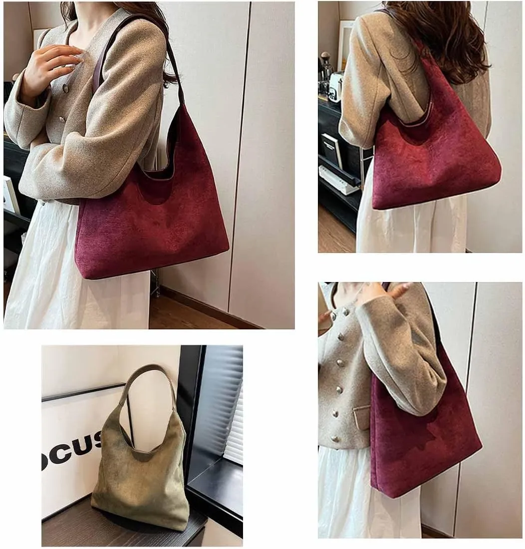Suede Tote Bag,Suede Shoulder Bag,Leather Bags Brown for Women,Suede Purse,Stylish Large Capacity Work handbag